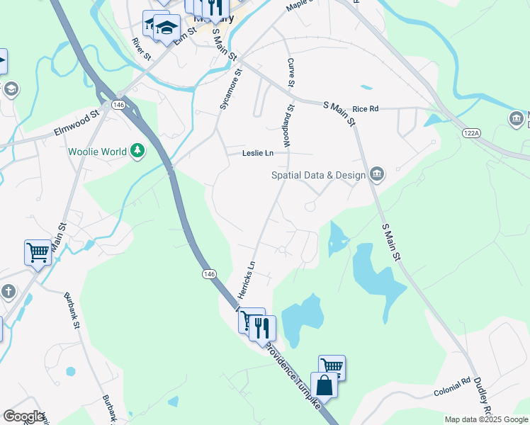 map of restaurants, bars, coffee shops, grocery stores, and more near 21 Herricks Lane in Millbury