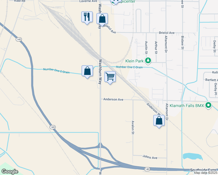 map of restaurants, bars, coffee shops, grocery stores, and more near 2795 Anderson Avenue in Klamath Falls