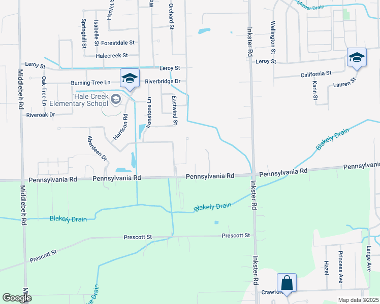 map of restaurants, bars, coffee shops, grocery stores, and more near 16747 Glasgow Court in Romulus