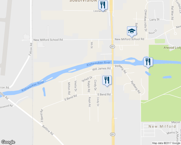 map of restaurants, bars, coffee shops, grocery stores, and more near 2039 Will James Road in Rockford