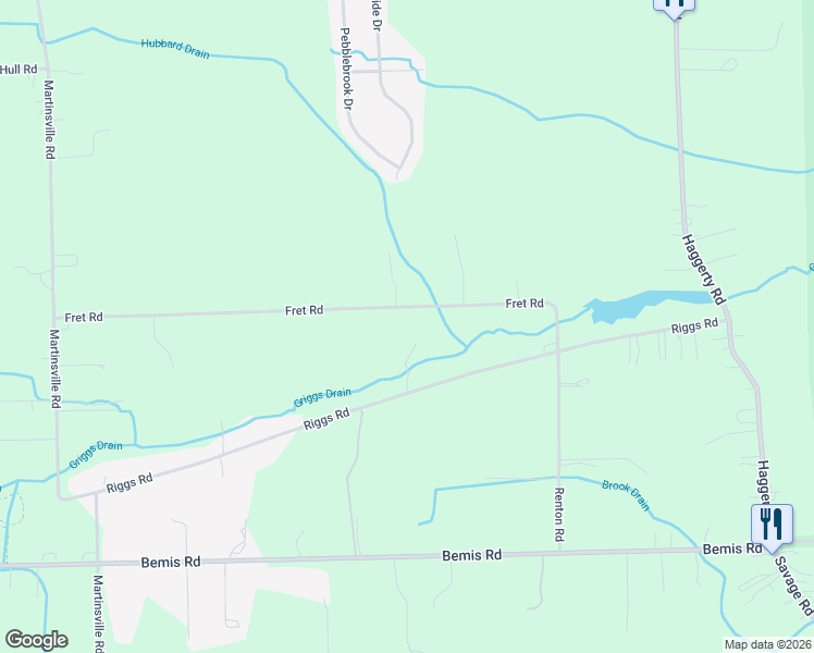 map of restaurants, bars, coffee shops, grocery stores, and more near 42009 Fret Rd in Belleville