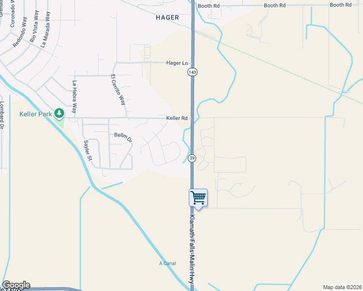 map of restaurants, bars, coffee shops, grocery stores, and more near 7431 Golden Trail in Klamath Falls