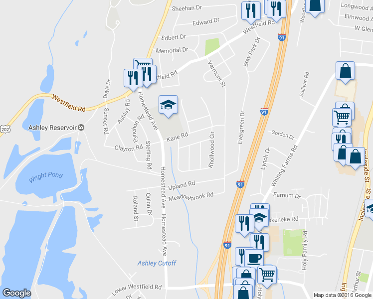 map of restaurants, bars, coffee shops, grocery stores, and more near 1 Green Willow Drive in Holyoke