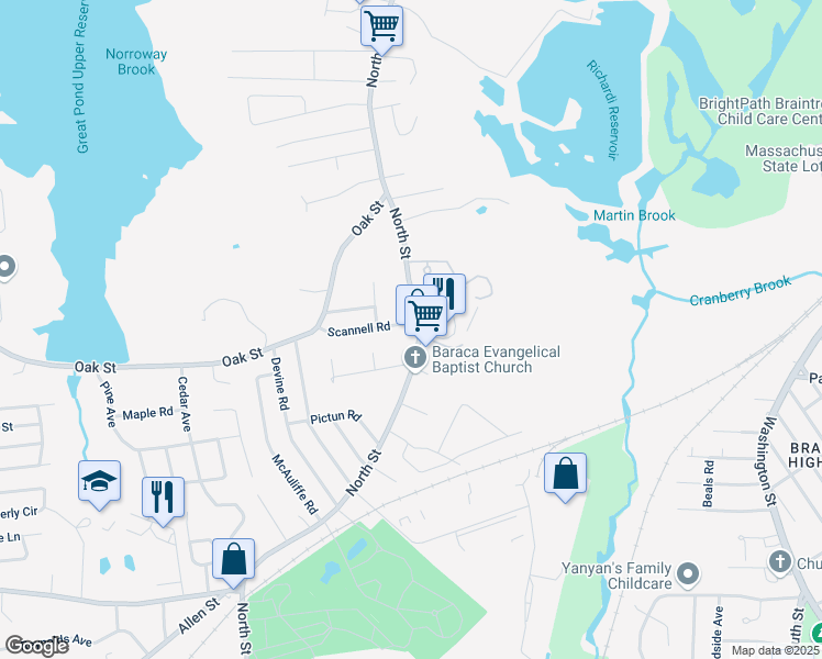 map of restaurants, bars, coffee shops, grocery stores, and more near in Randolph