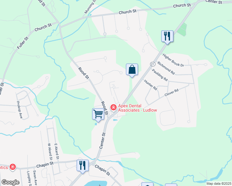 map of restaurants, bars, coffee shops, grocery stores, and more near 695 Center Street in Ludlow