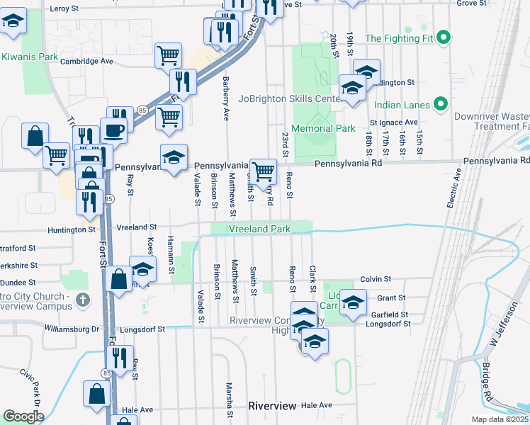 map of restaurants, bars, coffee shops, grocery stores, and more near 17138 Quarry Road in Riverview