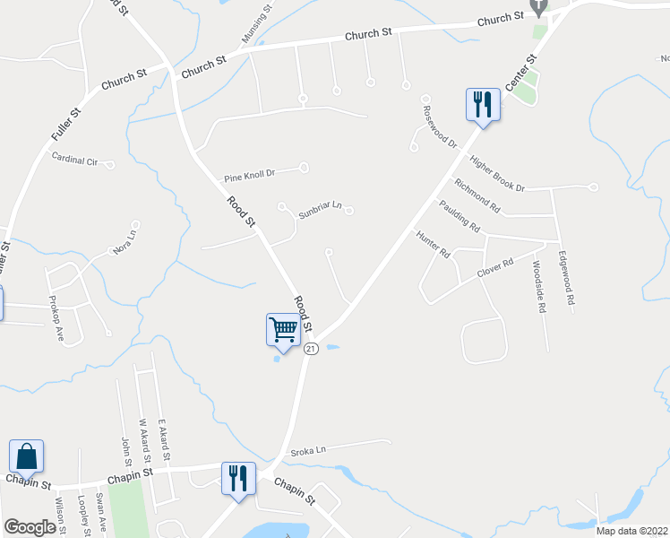 map of restaurants, bars, coffee shops, grocery stores, and more near 695 Center Street in Ludlow