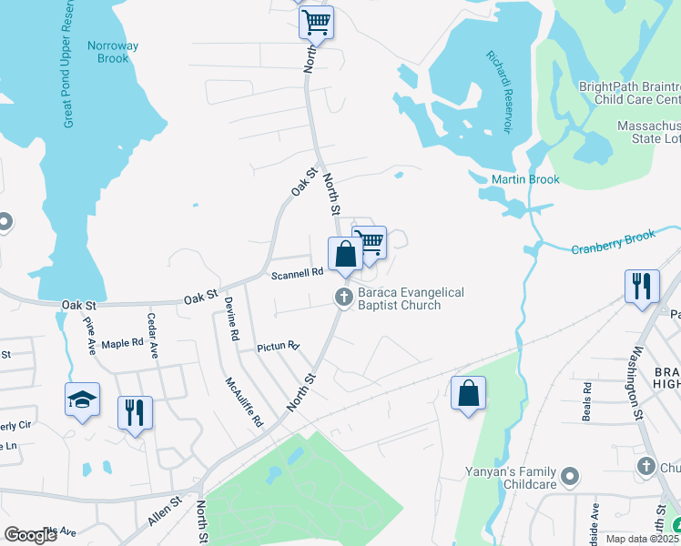 map of restaurants, bars, coffee shops, grocery stores, and more near in Randolph