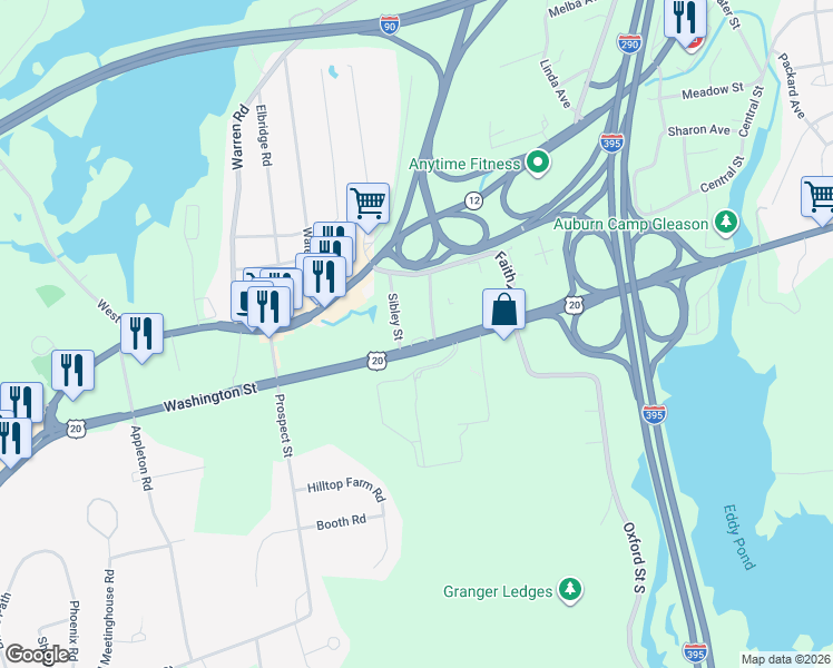 map of restaurants, bars, coffee shops, grocery stores, and more near 17 Sibley Street in Auburn