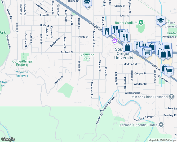 map of restaurants, bars, coffee shops, grocery stores, and more near 680 Glenwood Dr in Ashland