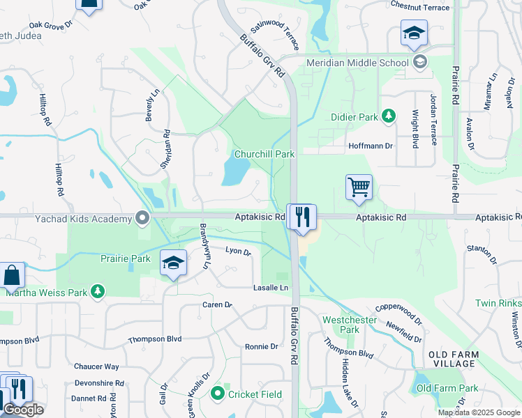 map of restaurants, bars, coffee shops, grocery stores, and more near 577 Coventry Court in Buffalo Grove