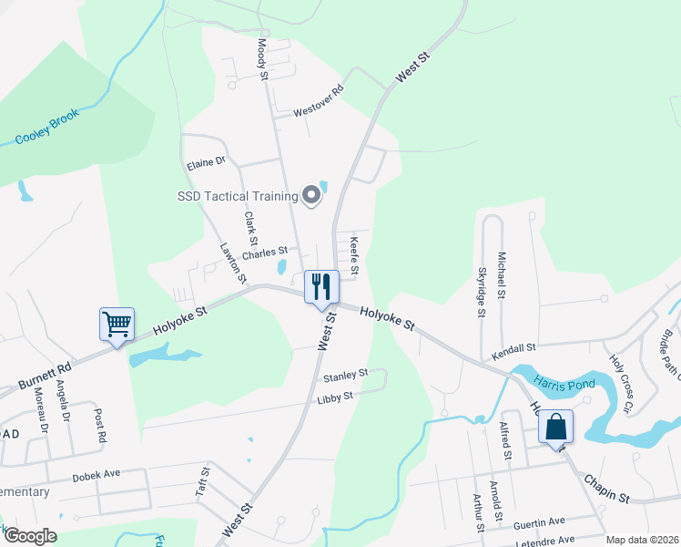 map of restaurants, bars, coffee shops, grocery stores, and more near 351 West St in Ludlow