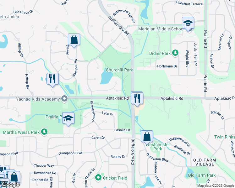 map of restaurants, bars, coffee shops, grocery stores, and more near 577 Coventry Court in Buffalo Grove