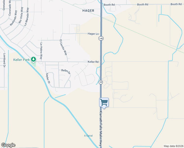 map of restaurants, bars, coffee shops, grocery stores, and more near 7416 Golden Trail in Klamath Falls