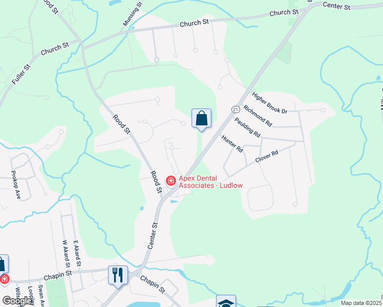 map of restaurants, bars, coffee shops, grocery stores, and more near 695 Center Street in Ludlow