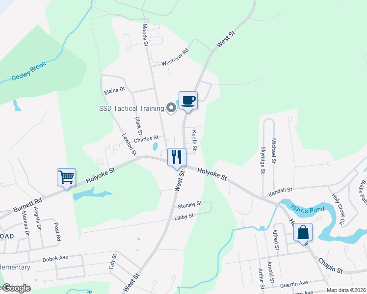 map of restaurants, bars, coffee shops, grocery stores, and more near 351 West St in Ludlow