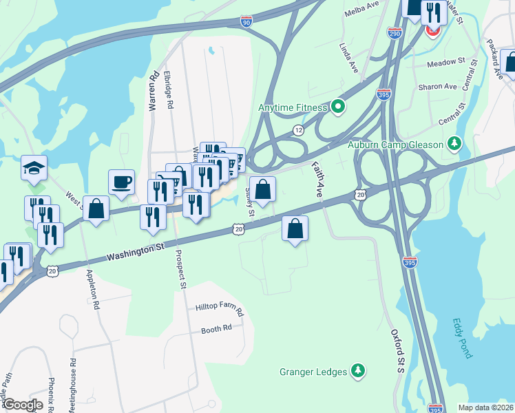 map of restaurants, bars, coffee shops, grocery stores, and more near 17 Sibley Street in Auburn