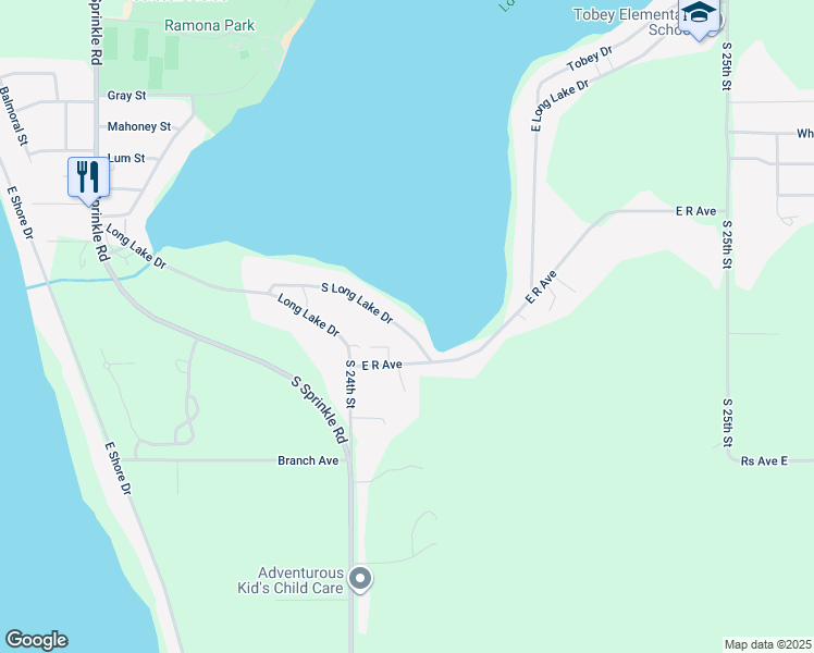 map of restaurants, bars, coffee shops, grocery stores, and more near 5115 South Long Lake Drive in Portage