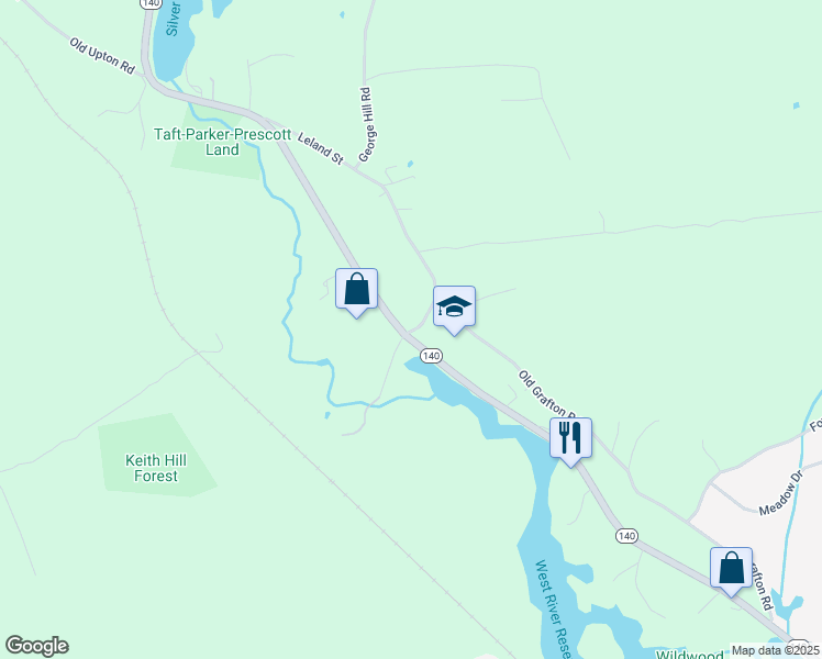 map of restaurants, bars, coffee shops, grocery stores, and more near 22 Moroney Road in Grafton