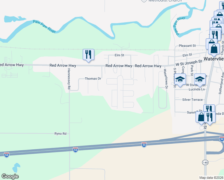 map of restaurants, bars, coffee shops, grocery stores, and more near Cypress Avenue in Watervliet