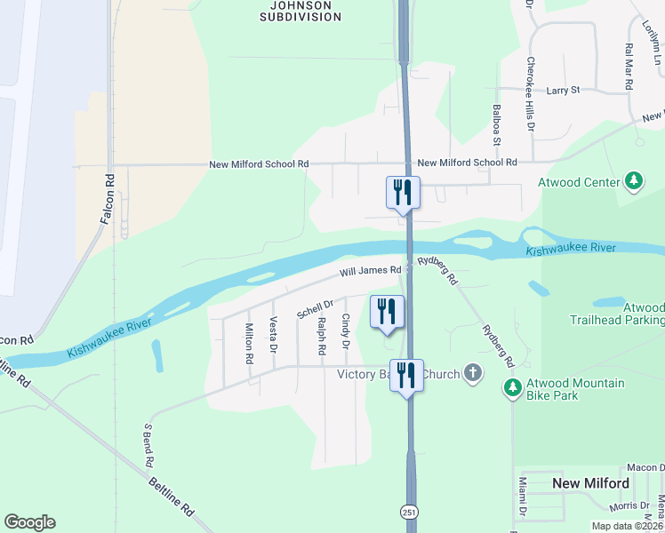 map of restaurants, bars, coffee shops, grocery stores, and more near 2039 Will James Road in Rockford