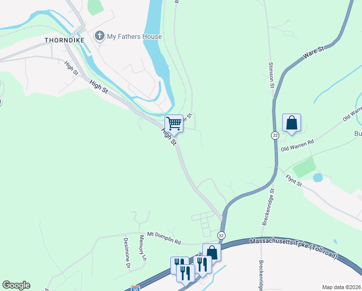 map of restaurants, bars, coffee shops, grocery stores, and more near 4454 High Street in Palmer