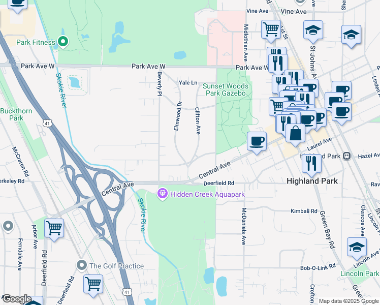 map of restaurants, bars, coffee shops, grocery stores, and more near 1004 Princeton Avenue in Highland Park