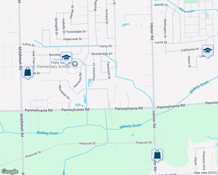 map of restaurants, bars, coffee shops, grocery stores, and more near 28158 Heather Way in Romulus