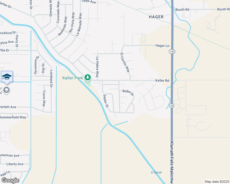 map of restaurants, bars, coffee shops, grocery stores, and more near 4735 Meadow Glen Loop in Klamath Falls