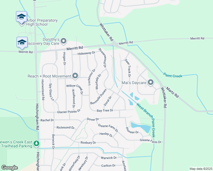 map of restaurants, bars, coffee shops, grocery stores, and more near 7391 Bermuda Dunes in Ypsilanti