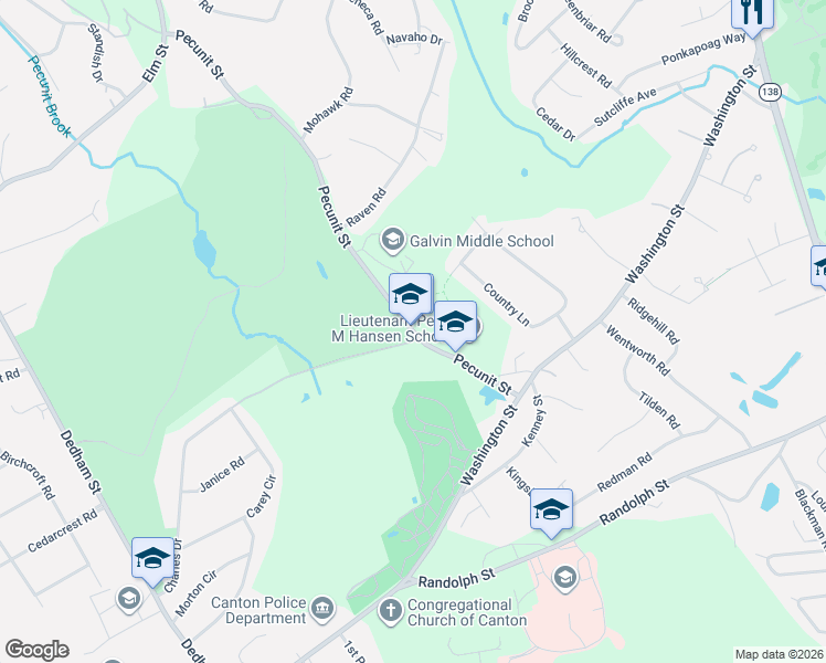 map of restaurants, bars, coffee shops, grocery stores, and more near 113 Pecunit Street in Canton