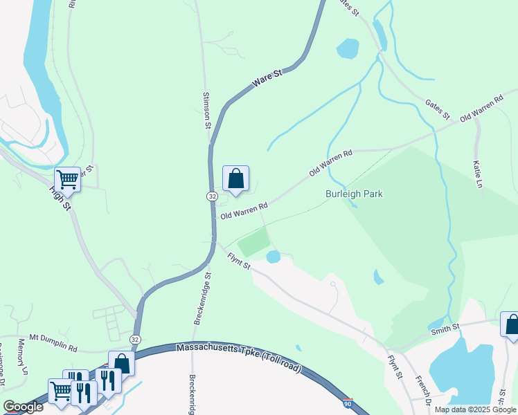 map of restaurants, bars, coffee shops, grocery stores, and more near 42 Old Warren Road in Palmer
