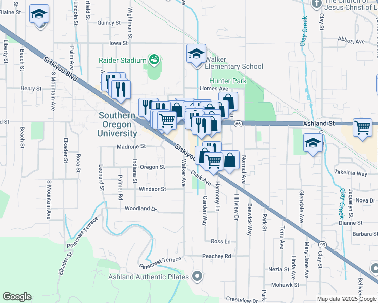 map of restaurants, bars, coffee shops, grocery stores, and more near in Ashland