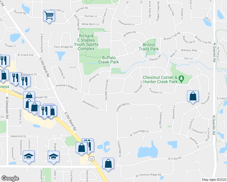 map of restaurants, bars, coffee shops, grocery stores, and more near 908 Pheasant Ridge Road in Lake Zurich