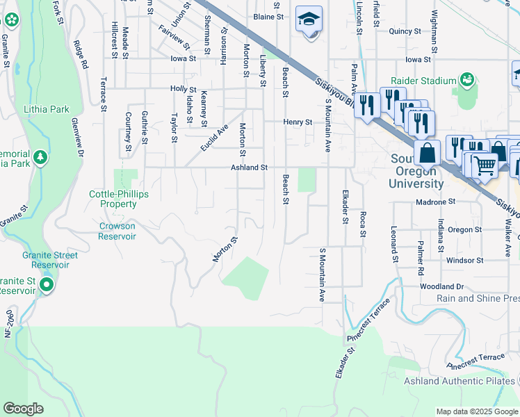 map of restaurants, bars, coffee shops, grocery stores, and more near 655 Liberty Street in Ashland