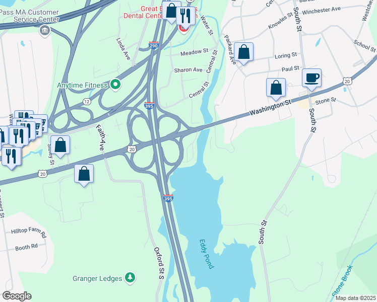 map of restaurants, bars, coffee shops, grocery stores, and more near 751 Washington Street in Auburn