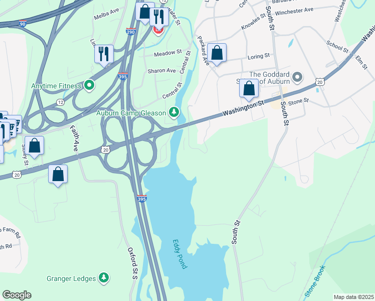 map of restaurants, bars, coffee shops, grocery stores, and more near 669 Washington Street in Auburn
