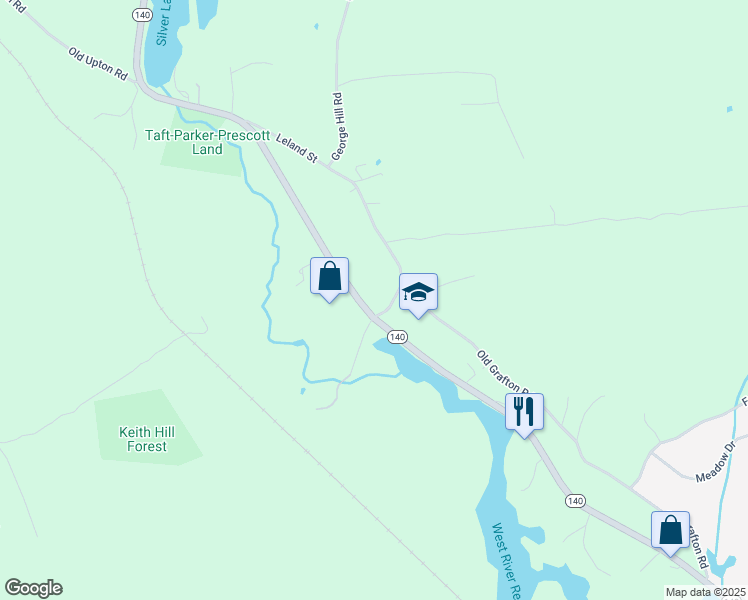 map of restaurants, bars, coffee shops, grocery stores, and more near 22 Moroney Road in Grafton