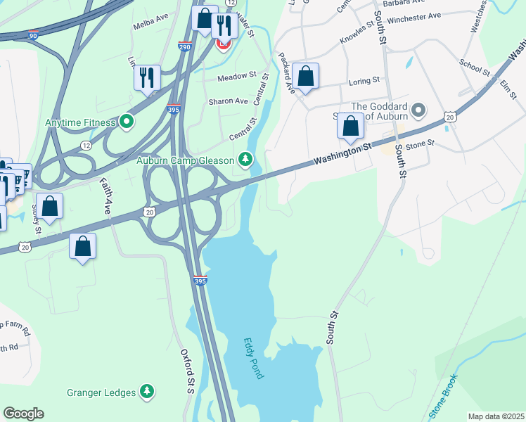 map of restaurants, bars, coffee shops, grocery stores, and more near 669 Washington Street in Auburn