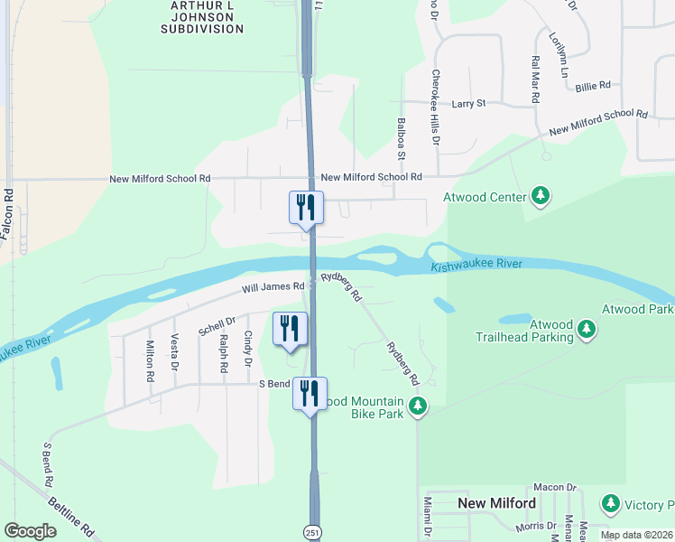 map of restaurants, bars, coffee shops, grocery stores, and more near 6650 11th Street in Rockford