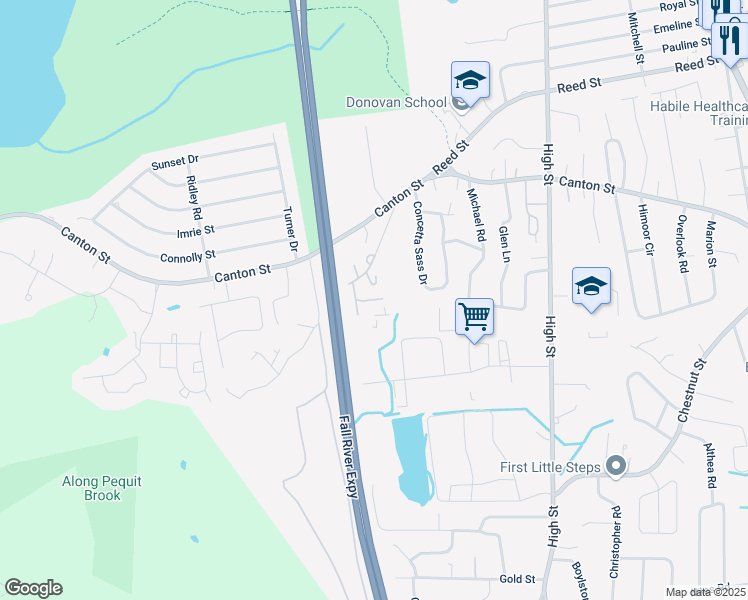 map of restaurants, bars, coffee shops, grocery stores, and more near 600 Irving Road in Randolph