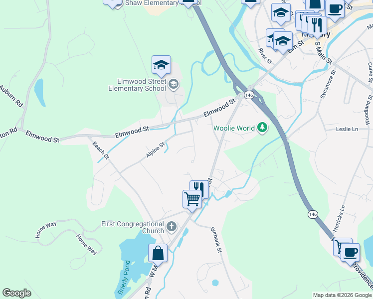 map of restaurants, bars, coffee shops, grocery stores, and more near 4 Salo Terrace in Millbury