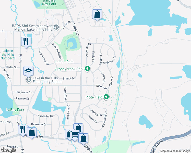 map of restaurants, bars, coffee shops, grocery stores, and more near 1 Michael Court in Lake in the Hills