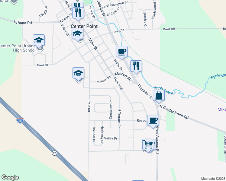 map of restaurants, bars, coffee shops, grocery stores, and more near 130 Whispering Wind Lane in Center Point