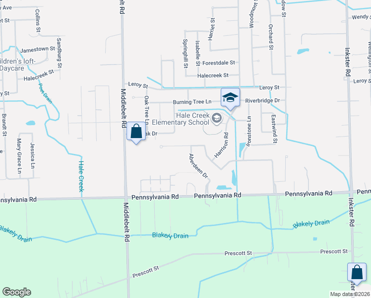 map of restaurants, bars, coffee shops, grocery stores, and more near 28792 Sedgeway Drive in Romulus