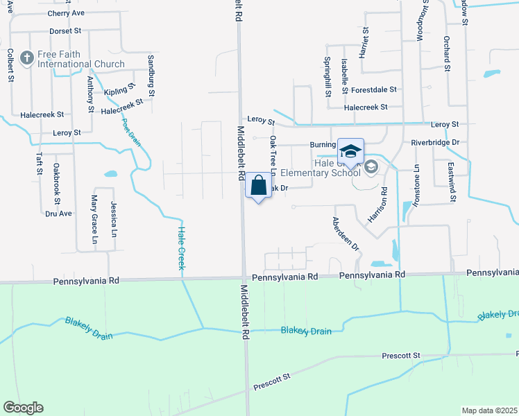 map of restaurants, bars, coffee shops, grocery stores, and more near 16447 Middlebelt Road in Romulus