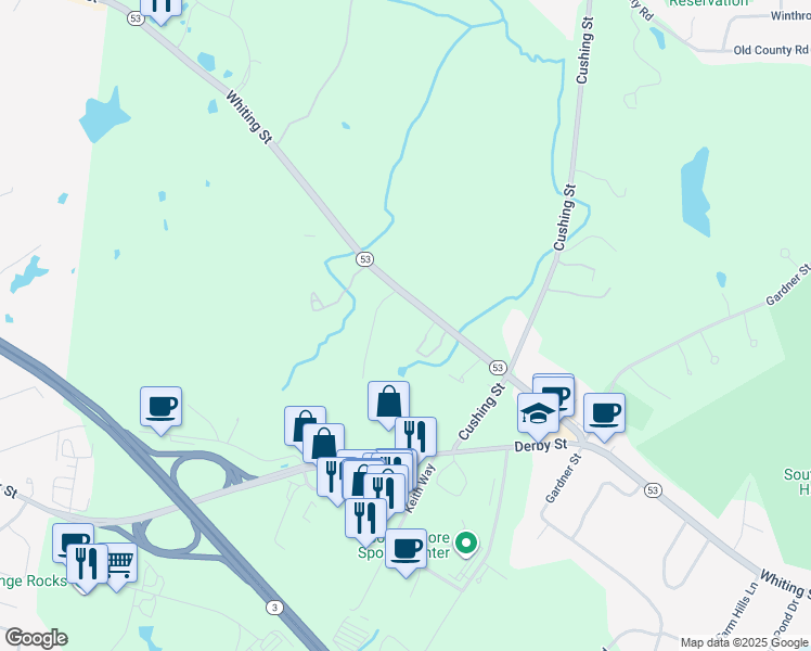 map of restaurants, bars, coffee shops, grocery stores, and more near 276 Whiting Street in Hingham