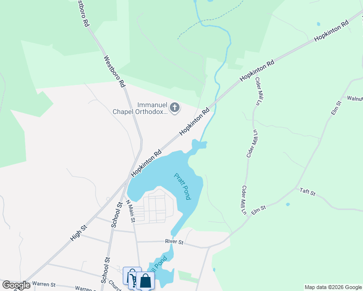 map of restaurants, bars, coffee shops, grocery stores, and more near 25-33 Hopkinton Road in Upton