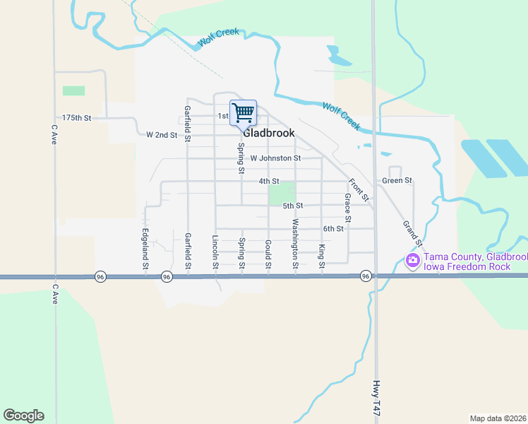 map of restaurants, bars, coffee shops, grocery stores, and more near 317 5th Street in Gladbrook
