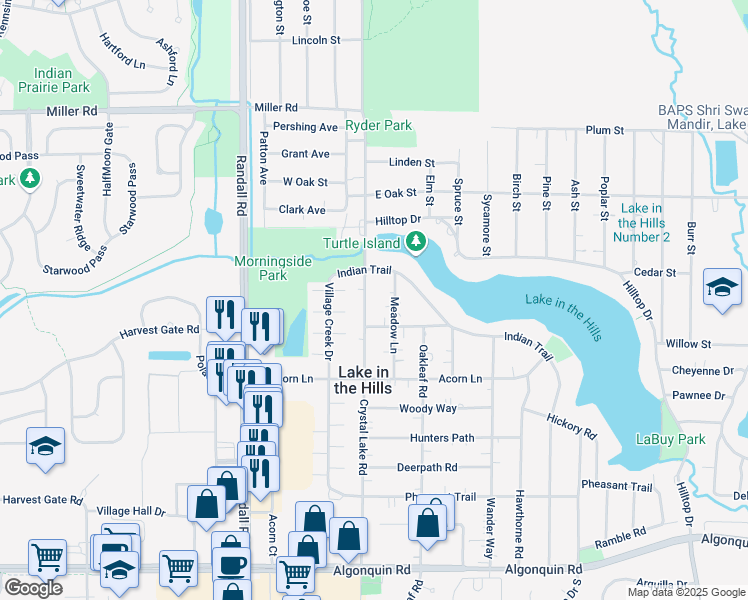 map of restaurants, bars, coffee shops, grocery stores, and more near 411 Crystal Lake Road in Lake in the Hills